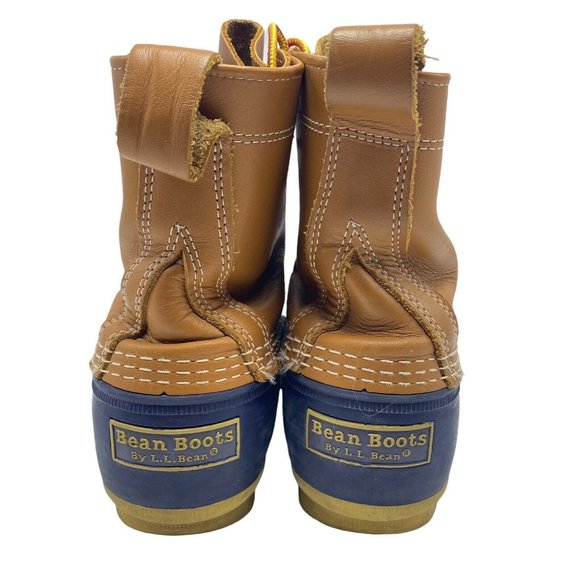 LL BEAN Women’s 8W Navy Brown Leather Classic 8 Inch Unlined Duck Bean Boots - Picture 6 of 10